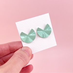 Vintage 80s Mint Green Metal Unique Shape Design Bold Statement Stud Ear…